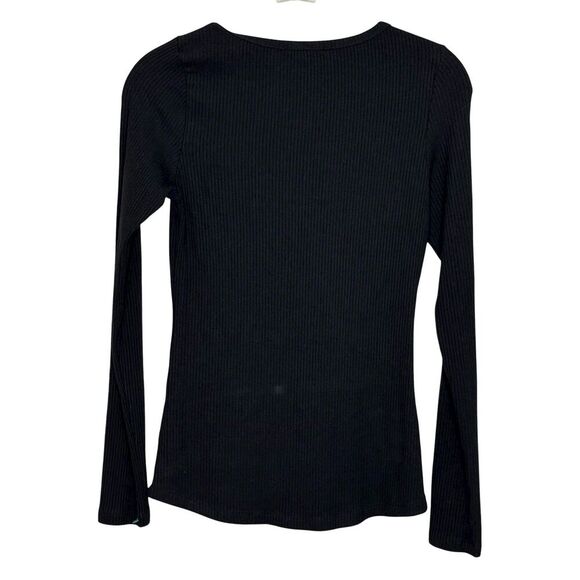 LNA Shirt Womens Small Black Ribbed Long Sleeve Henley Scoop Neck Modal Made USA - Picture 2 of 6
